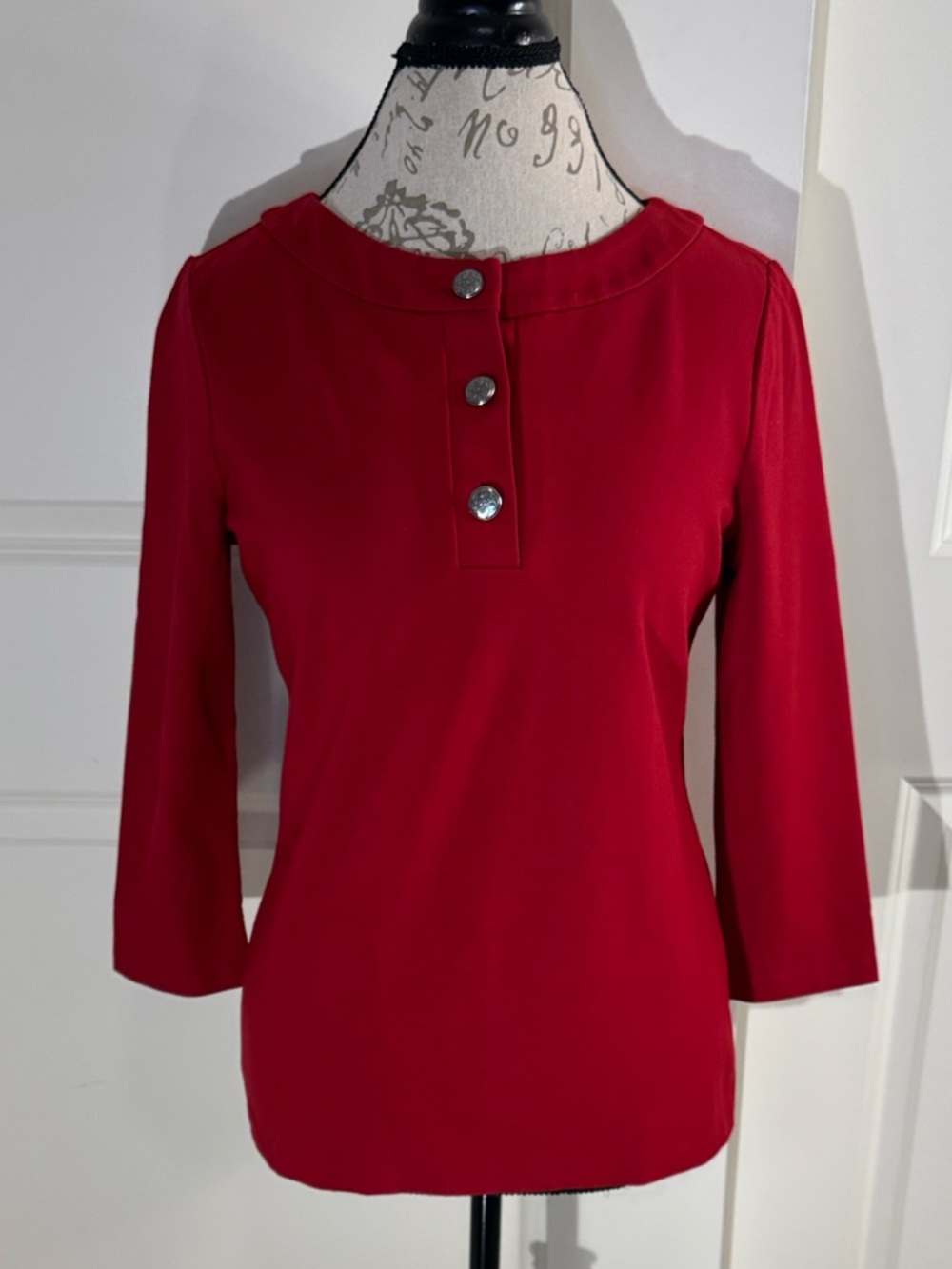 Talbots Red Button-Placket 3/4 Sleeve Top Small